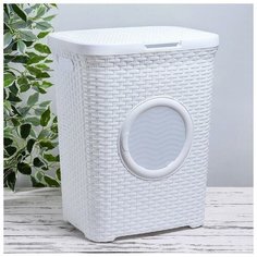 Корзина для белья прямоугольная с крышкой, с иллюминатором 60 л, 34х44х56 см, цвет белый 1118790 Violet