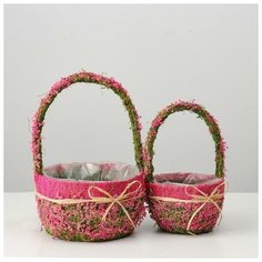 Набор корзин «Цветочный бантик», 2 шт, 22×12/32 см, 16×10/26 см, трава 3900376 Сима ленд