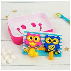 Набор "Совы", держатель для зубной щётки, крючок, мыльница., 13 х 9,5 см 3944848 Сима ленд