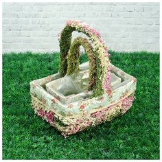 Набор корзин «Цветочный бантик», 2 шт, 25×17×11/28 см, 19×10×9/22 см, трава 3900378 Сима ленд