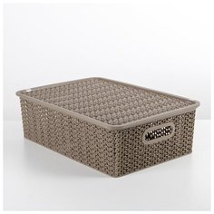 Корзина с крышкой 7,5 л "Вязь", цвет капучино 4390928 Violet
