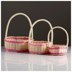 Набор корзин, 3 шт, розовый, 22×20×8/26 см, 18×16×7/21 см, 13×15×6/18 см, ротанг 4427933 Сима ленд