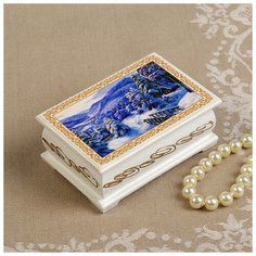 Шкатулка «Зимняя деревня», белая, 6×9 см, лаковая миниатюра 3696440 Сима ленд