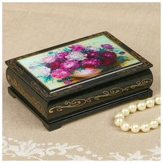Шкатулка «Цветы», 8×10 см, лаковая миниатюра 2407402 Сима ленд