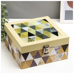 Шкатулка дерево "Треугольники" кожзам, стекло 10х20х20 см 4825593 Сима ленд