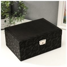 Шкатулка кожзам для украшений "Цветочное кружево" чёрная 9,5х16х22 см 5043775 Сима ленд