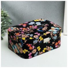 Шкатулка кожзам для украшений "Яркие бабочки на чёрном" 11х25,5х15,5 см 5386058 Сима ленд