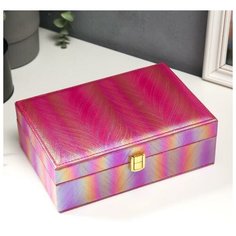 Шкатулка кожзам для украшений "Полосы.Текстура" розовый перламутр 7,5х22х15 см 5399734 Сима ленд