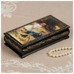 Шкатулка - купюрница «Девушки с котёнком», 8,5×17 см, лаковая миниатюра 2663995 Сима ленд