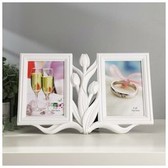 Фоторамка пластик на 2 фото 10х15 см "Тюльпаны" белая 20х31 см 3930116 Сима ленд