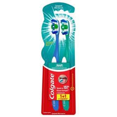 Зубная щетка Colgate 360° Суперчистота всей полости рта 1+1, разноцветный, 2 шт.
