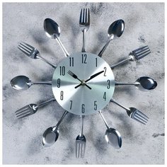 Часы настенные, серия: Кухня, "Столовые приборы", хром, d=31 см 1586081 Сима ленд