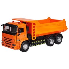 Детская инерционная металлическая машинка с открывающимися дверями Serinity Toys, модель КАМАЗ Самосвал, оранжевый
