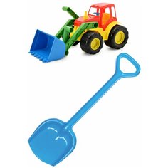 Детский игровой набор для песочницы: Трактор с ковшом ACTIVE + Лопатка 50 см. синяя, ZEBRA TOYS Zebratoys