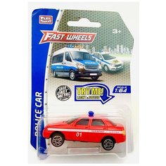 Модель металлической машины "Пожарная служба" A6707 Fast Wheels, звук сирены, сигнализации, светятся мигалки, инерционная машинка Play Smart, 1:64, 8х3.5х3 см