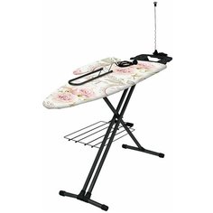 Гладильная доска InHome моноблок (1220х400 мм), подрукавник, удлинитель, полка (с розовыми розами)