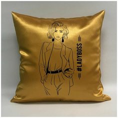 Подушка атласная "Золотая Леди Босс 1", 40х40 см, "Дарите подарок", pillow_gold_boss_lady_1 ДАРИТЕПОДАРОК.РФ