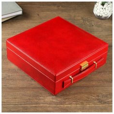 Шкатулка кожзам для украшений чемодан "Красный питон" комбинированная 9х26х26 см 4768221 Сима ленд