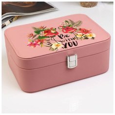 Шкатулка кожзам для украшений "Фламинго на Гавайях" розовая 8,8х22х16,5 см 4566020 Сима ленд