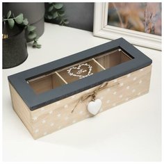 Шкатулка дерево с делениями "Звезды и сердца" 8х26х10 см 2528348 Сима ленд