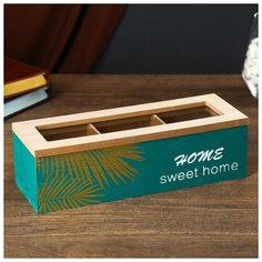 Шкатулка дерево с делениями "Пальмовые листья" зелёная с золотом 7х9х24 см 4773931 Сима ленд