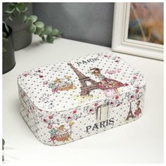 Шкатулка кожзам для украшений "Девушка и Эйфелева башня" блёстки 7х20х14 см 5129858 Сима ленд