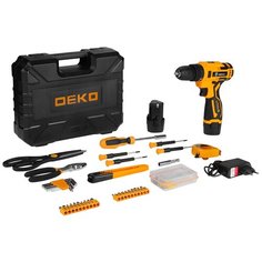 Аккумуляторная дрель-шуруповерт DEKO Banger 12V Li-Ion + набор инструмента 93 предмета, 2х2.0 Ач