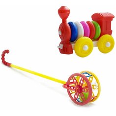 Набор развивающий Каталка "Колесо" арт. 40-0032 + Конструктор-каталка "Паровозик" арт. К-004 Karolina Toys