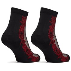 Носки женские с вышивкой "Встреча под цветочным дождем" Le Cabaret (красный; черный) р-р 36-40, 1 пара