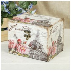 Шкатулка дерево "Эйфелева башня и пионы" 12х16х12 см 3648190 Сима ленд