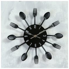 Часы настенные, серия: Кухня, "Столовые приборы", черные d=29 см 1586080 Сима ленд