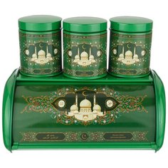 Набор Agness Сура 938-059 хлебница, 3 банки для сыпучих продуктов, зелeный