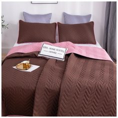 Покрывало двустороннее ситрейд, цвет коричневый/розовый, 230х250 см с наволочками 50х70 см