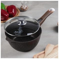 Ковш Kukmara 2,2 л, со съемной ручкой, стеклянная крышка, антипригарное покрытие, кофейный мрамор
