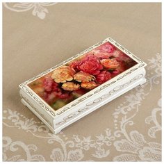 Шкатулка - купюрница «Пионы», белая, 8,5×17 см, лаковая миниатюра 3696410 Сима ленд