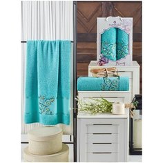 10683 Бирюзовый PANSY (50х90+70х140 ) в коробке набор полотенец MERZUKA
