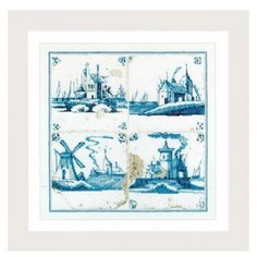 Набор для вышивания Старинная плитка, деревни, канва лён 36 ct 28 х 28 см THEA GOUVERNEUR 484