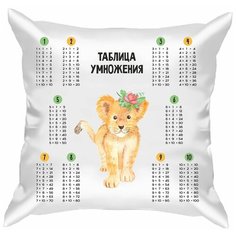 Подушка атласная таблица умножения "Африканские животные 3", сетка 1, 40х40 см, "Дарите подарок", pillow_multiplication_table_1_african_animals_3 ДАРИТЕПОДАРОК.РФ