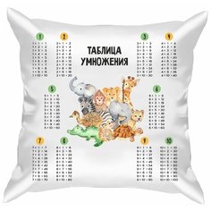 Подушка атласная таблица умножения "Африканские животные 1", сетка 1, 40х40 см, "Дарите подарок", pillow_multiplication_table_1_african_animals_1 ДАРИТЕПОДАРОК.РФ