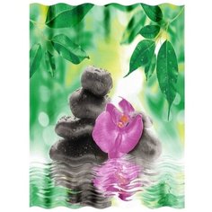 Штора для ванной комнаты с рисунком "Цветок на камнях" (фотопечать), 180*180 см, полиэстер, X0129 Zalel