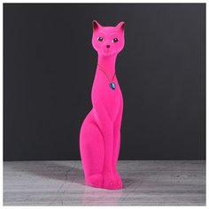 Копилка "Кошка Мурка", малая флок розовый 748708 Керамика ручной работы