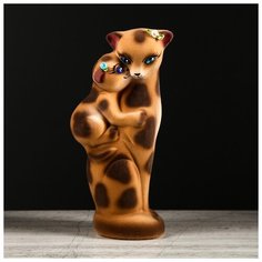 Копилка "Кошка Багира мама", малая, флок, бежевый леопард 1556525 Керамика ручной работы