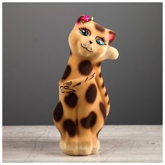 Копилка "Кот Том", флок, бежевый леопард, 22 см 1556595 Керамика ручной работы