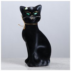 Копилка "Кошка Даша", флок, чёрная, 26 см 1067089 Керамика ручной работы