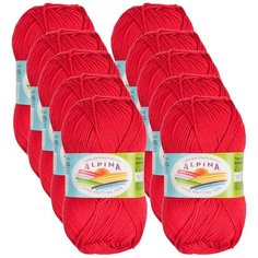 Пряжа Alpina Anabel, 100 % хлопок, 50 г, 120 м, 10 шт., №007 красный