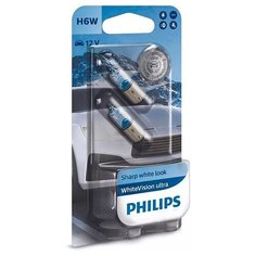 Лампа Philips WhiteVision Ultra H6W 12V-6W (BAX9s) 2шт 12036WVUB2