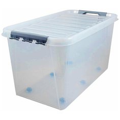Ящик для хранения на колесах с защелками на крышке профи Комфорт 70 литров прозрачный Полимербыт