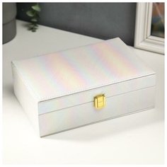 Шкатулка кожзам для украшений "Полосы.Текстура" радужный перламутр 7,5х22х15 см 5399733 Сима ленд