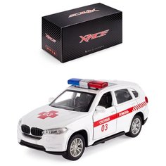 Машинка детская металлическая инерционная Serinity Toys, со светом и звуком, полиция модель Audi/BMW, белый с красным