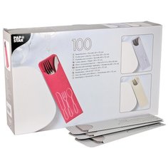 Куверт (конверт) для столовых приборов PAPSTAR ДхШ 235х72 мм 100 шт/уп с салфеткой СЕРЫЙ 1 уп 100 шт